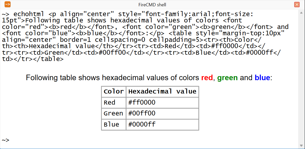 echohtml example - FireCMD