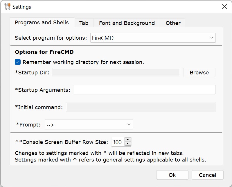 Program Options - FireCMD